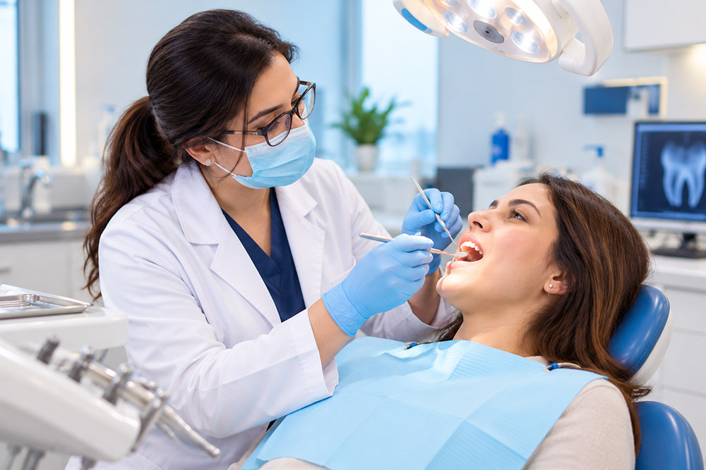 Patient having a dental check-up at Happy Smile Dental Clinic, Sharjah