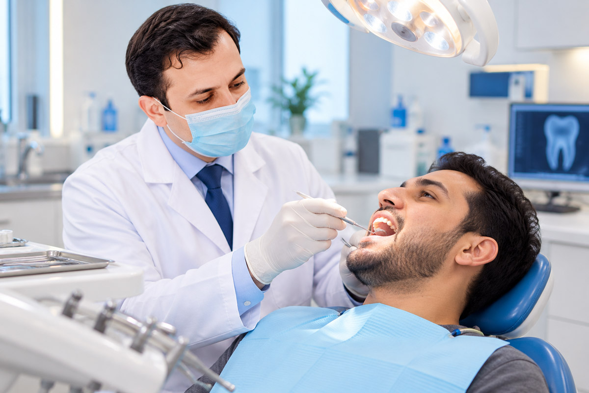 Dentist treating a patient at Happy Smile Dental Clinic