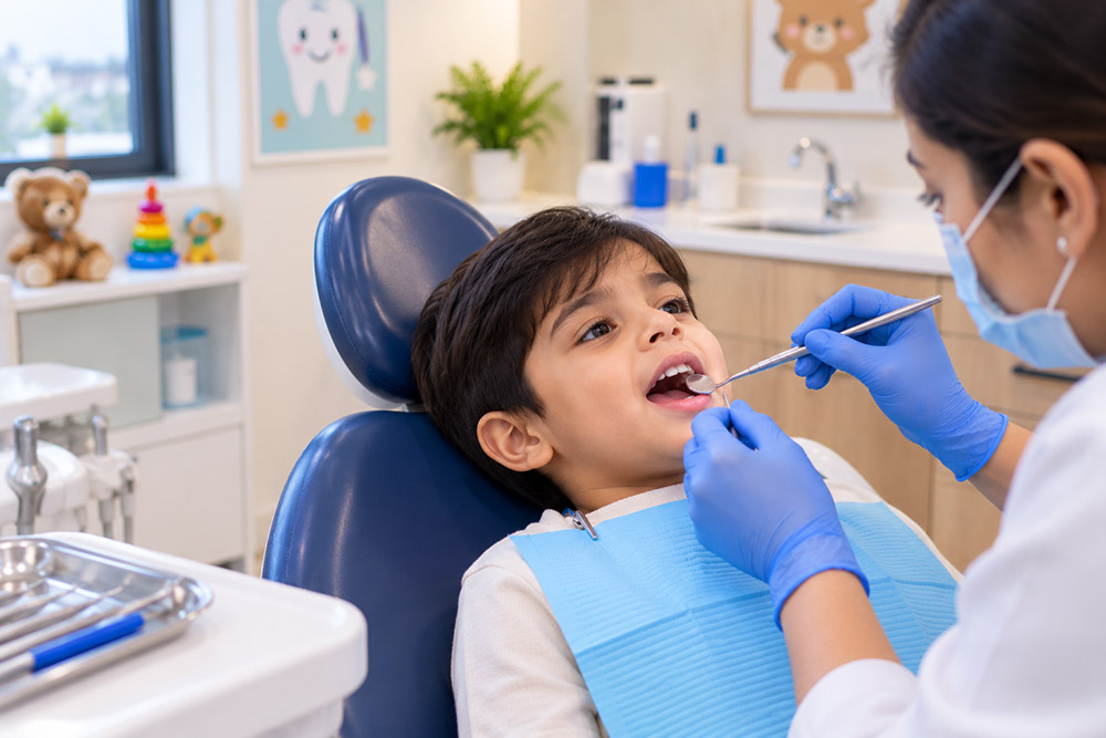 Child at a dental check-up at Happy Smile Dental Clinic